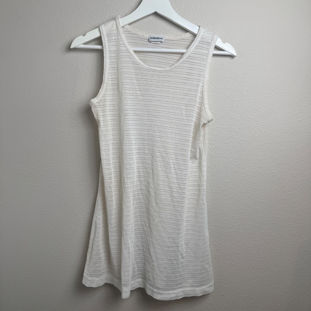 La‎ Blanca Womens Cream Mesh Tank Top Sheer Scoop Neck Sleeveless Coverup Size S